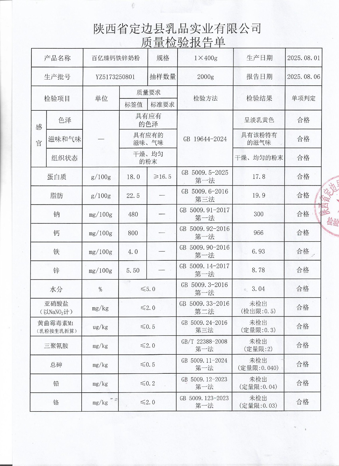 YZ5173250801百億臻鈣鐵鋅奶粉
